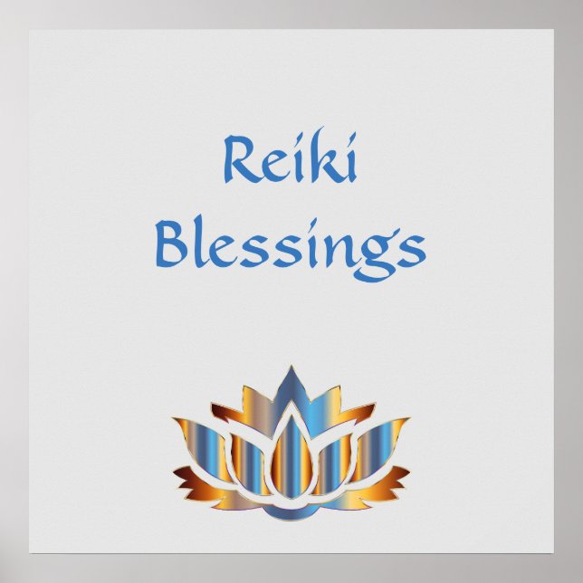 Reiki Blessings White/Guld/Blue lotus blomma Poster (Framsidan)