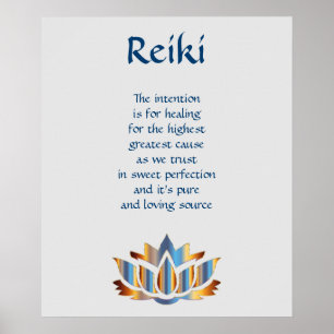 Reiki Blue/Guld lotus-blomma Poster