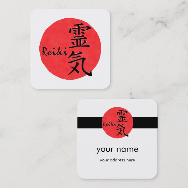 Reiki Calligraphy och Ord 1 Fyrkantigt Visitkort (Fram/baksida)