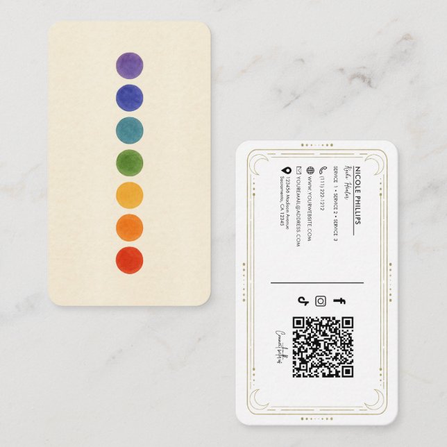 Reiki Chakra Energiläkare Sociala Media QR Visitkort (Fram/baksida)