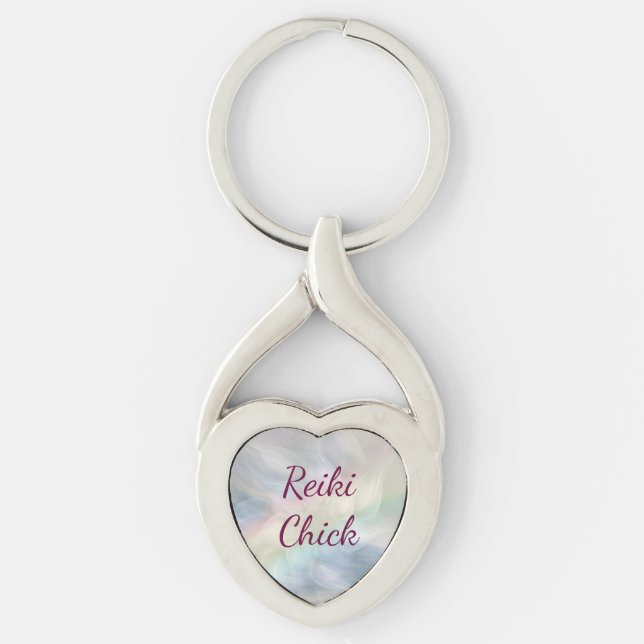 Reiki Chick Twisted Heart Silverfärgad Nyckelring (Framsidan)