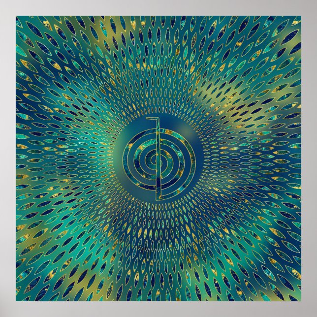Reiki Cho Ku Rei - gemstone och guld Poster (Framsidan)