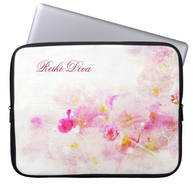 Reiki Diva Rosa Blommar laptop fodral (Framsidan)