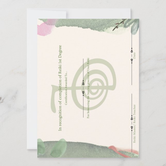 Reiki First Degree Certificate Inbjudningar (Framsida)