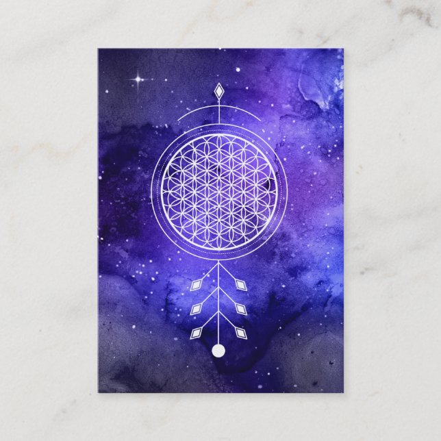 *~* Reiki Flower of Life Yoga Astrology Universe Visitkort (Framsida)