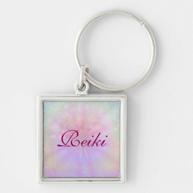 Reiki Fyrkantig Silverfärgad Nyckelring (Framsidan)