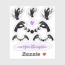 Reiki Händer & Måne Phases Personlig Namn Logotyp Klistermärken