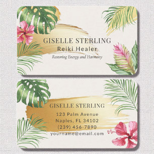Reiki Healer Tropical Guld Brushed Watercolor Visitkort
