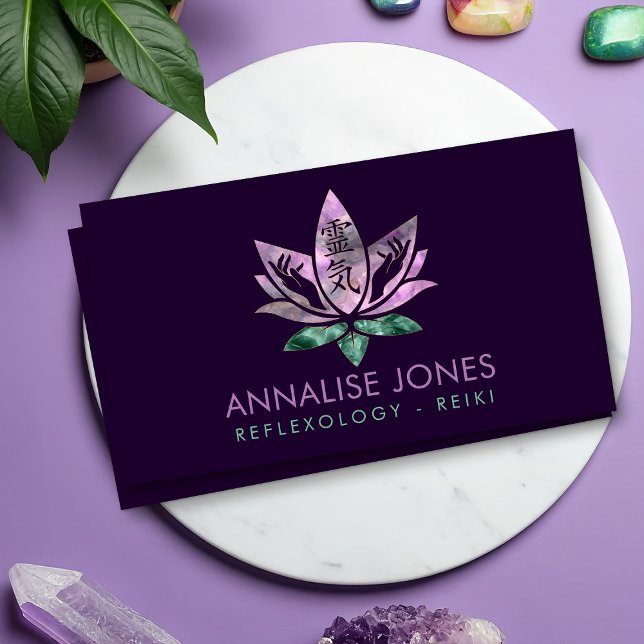 Reiki Healing Händer och Lotus - Fluorite och Jade Visitkort (Skapare uppladdad)