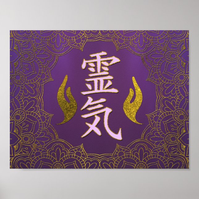 Reiki Healing Händer Symbols med lotus Poster (Framsidan)