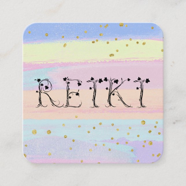 *~* REIKI Ivy Typography Pastel Guld Glitter Fyrkantigt Visitkort (Framsida)