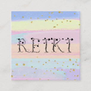 *~* REIKI Ivy Typography Pastel Rand Glitter Fyrkantigt Visitkort