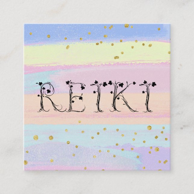 *~* REIKI Ivy Typography Pastel Rand Glitter Fyrkantigt Visitkort (Framsida)