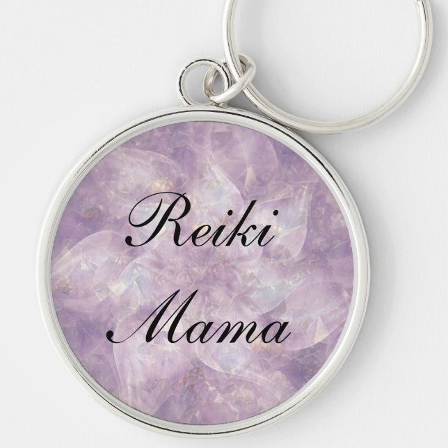 Reiki Mamma Rund Silverfärgad Nyckelring (Framsidan)