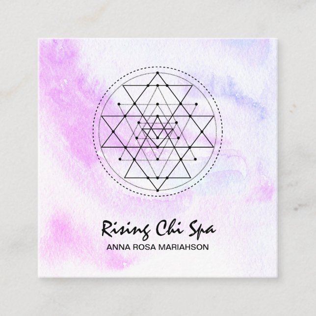 *~* Reiki Massage Pastel Yoga Helig Geometry Fyrkantigt Visitkort (Framsida)