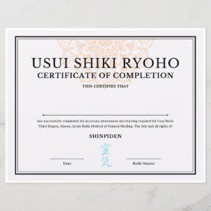 Reiki Master Certificate of Complete (SHINPIDEN)