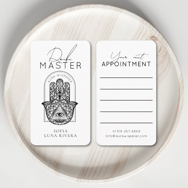 Reiki Master Hamsa Hand Evil Eye Yoga Therapist Tidsbeställning Kort (Reiki Master Hamsa Hand Evil Eye Yoga Therapist Appointment Card)