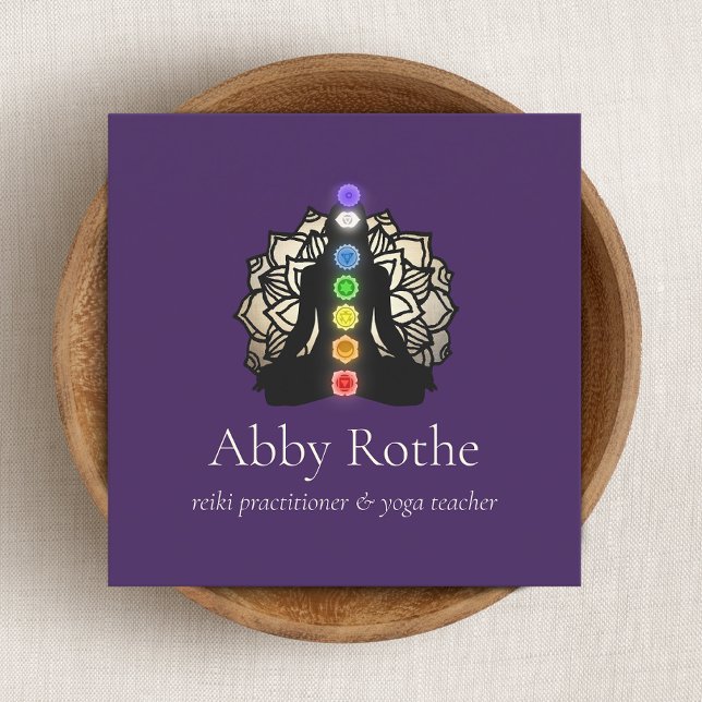 Reiki Master med Chakras Lila Fyrkantigt Visitkort (Skapare uppladdad)