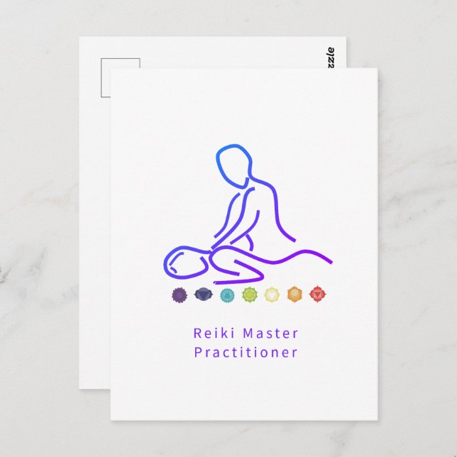 Reiki Master Practier Outline White Vykort (Fram/baksida)