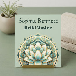 Reiki Master Tealgrön Lotus Mandala Konst Wellness Fyrkantigt Visitkort