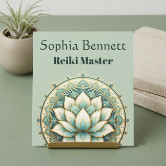 Reiki Master Tealgrön Lotus Mandala Konst Wellness Fyrkantigt Visitkort