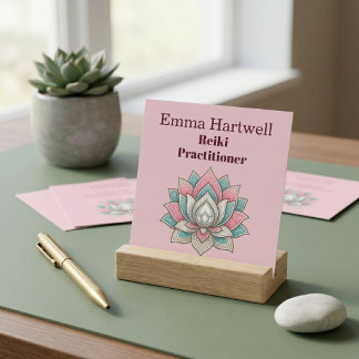 Reiki Master Tealgrön Lotus Mandala Konst Wellness Fyrkantigt Visitkort