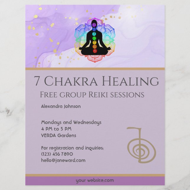 Reiki Master Zen Lavender Chakra Energy Healer Reklamblad (Framsidan)