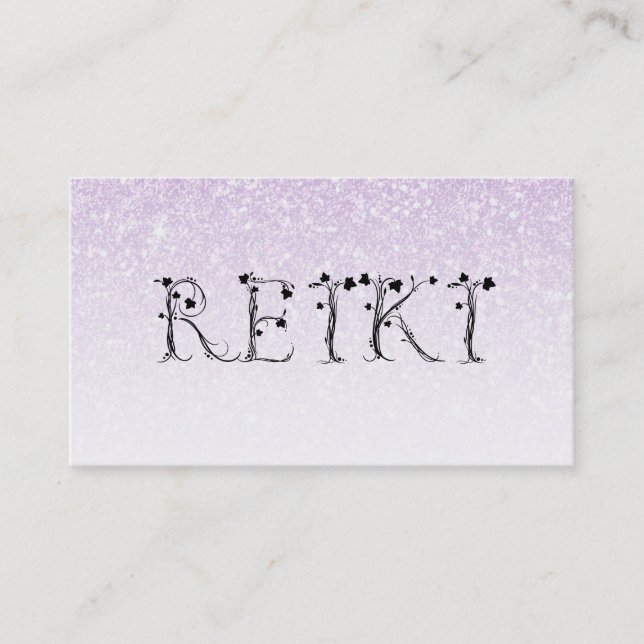 *~*  REIKI Murgröna Typografi Lavendel Glitter Visitkort (Framsida)