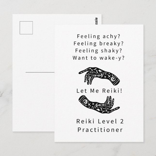 Reiki Nivå 2 Praktiker Gåta Och Händer Vit Vykort (Fram/baksida)