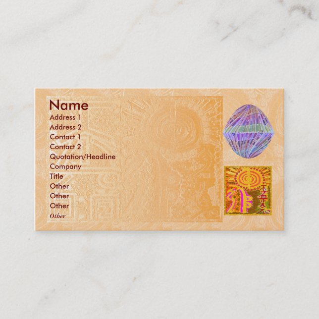 REIKI Practioner - lilakristaller för symbol n Visitkort (Framsida)