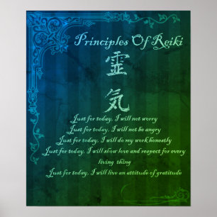 Reiki-principer bara för i dag och symbolisk Grönt Poster