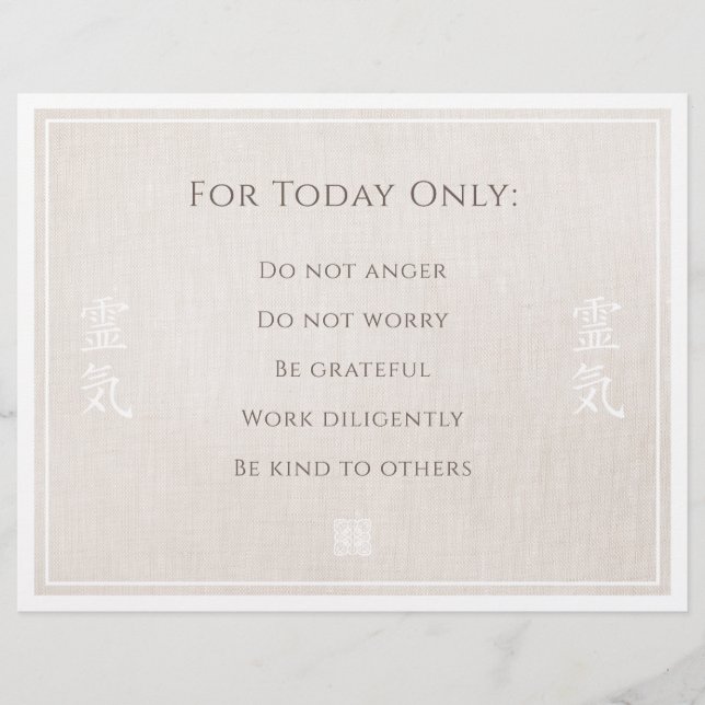 Reiki-principer, precepts (Framsida)