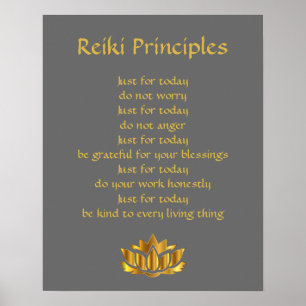 Reiki-principerna grått och guld poster