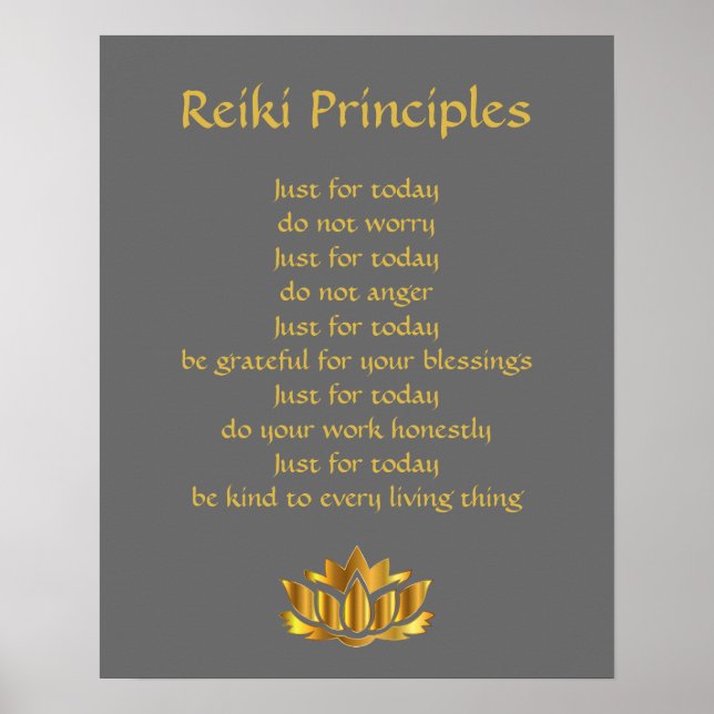 Reiki-principerna grått och guld poster (Framsidan)