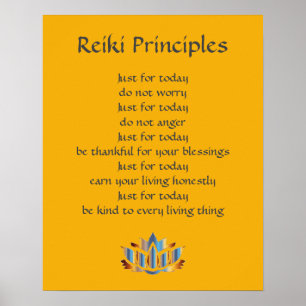 Reiki Principles Gult / Mustard /Guld Lotus Poster