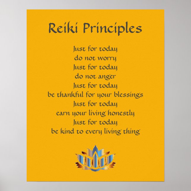 Reiki Principles Gult / Mustard /Guld Lotus Poster (Framsidan)
