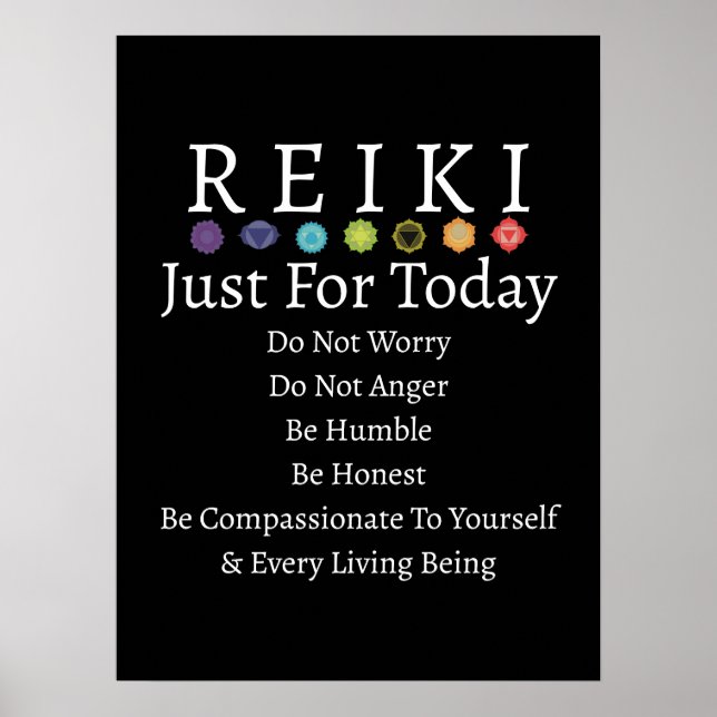 Reiki Principles Preepts Black Poster (Framsidan)