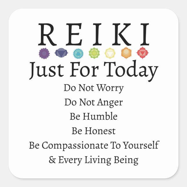 Reiki Principles Preepts White Fyrkantigt Klistermärke (Framsida)