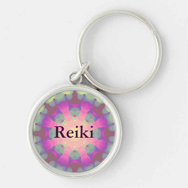 Reiki Rund Silverfärgad Nyckelring (Framsidan)