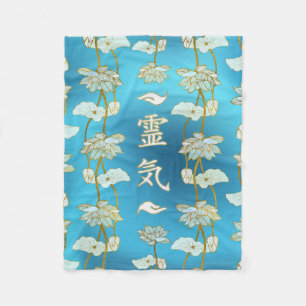 Reiki som läker händersymboler med lotusblommar fleecefilt