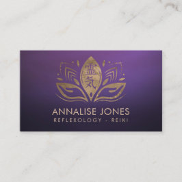 Reiki som läker symbol och händer i lotusblommar visitkort
