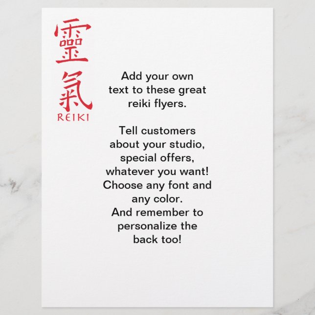 Reiki-symbol i röd bläck reklamblad (Framsidan)