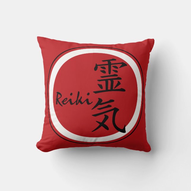REIKI-symbol röd svart + din bakgrund Kudde (Framsida)