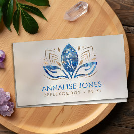 Reiki-symbolen och händer i Lotus Blue Marble Visitkort
