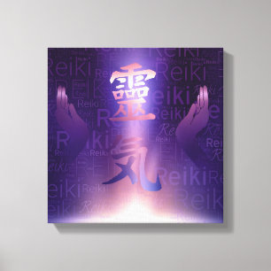 Reiki symboler och läkahänder på lilor lätt canvastryck