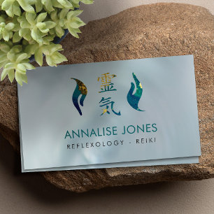 Reiki Symbols och Healing Händer Golden Marble Visitkort