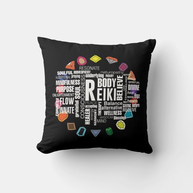 Reiki Terms WordCloud Crystal Energy Stones Kudde (Framsida)