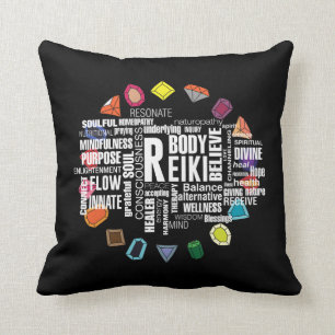 Reiki Terms WordCloud Crystal Energy Stones Kudde