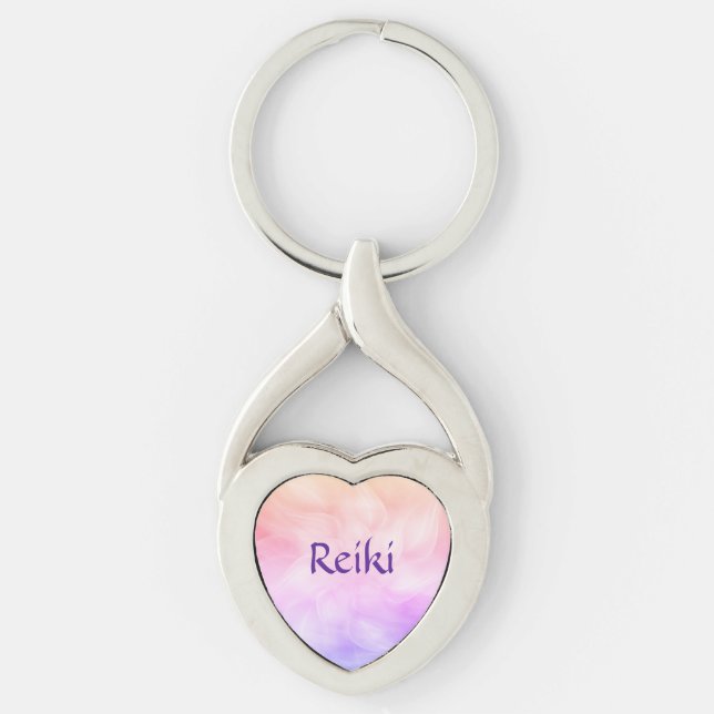 Reiki Twisted Heart Silverfärgad Nyckelring (Framsidan)