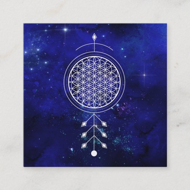 *~* Reiki Universe Flower of Life Astrology Yoga Fyrkantigt Visitkort (Framsida)